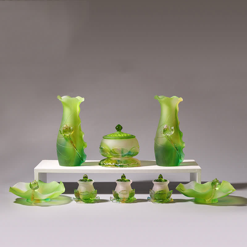 Pièce d'art en cristal de lotus Liuli Feng Shui faite à la main