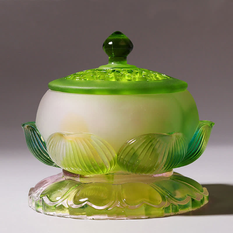 Pièce d'art en cristal de lotus Liuli Feng Shui faite à la main