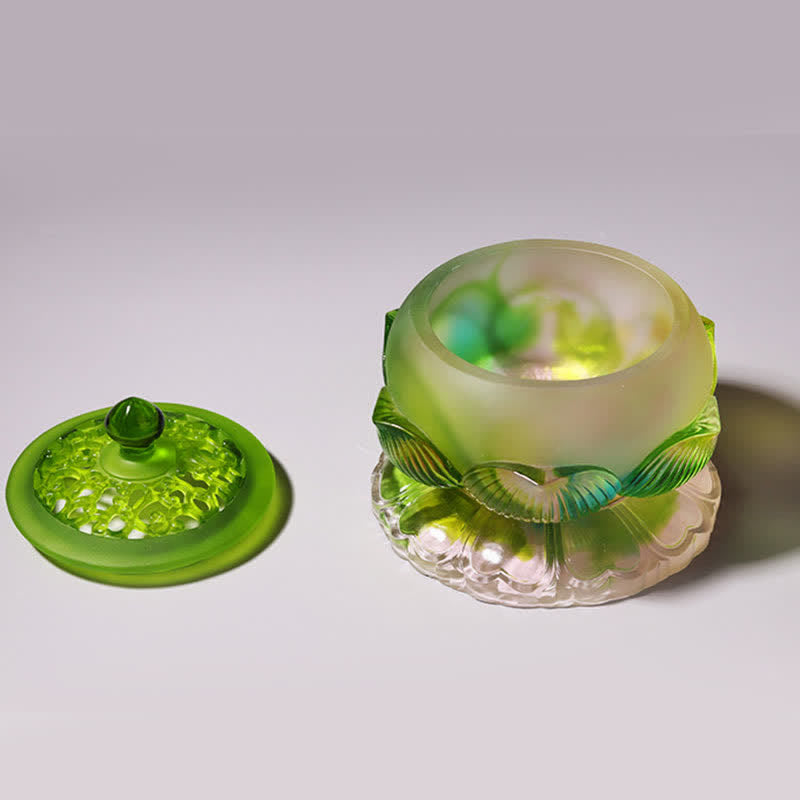 Pièce d'art en cristal de lotus Liuli Feng Shui faite à la main