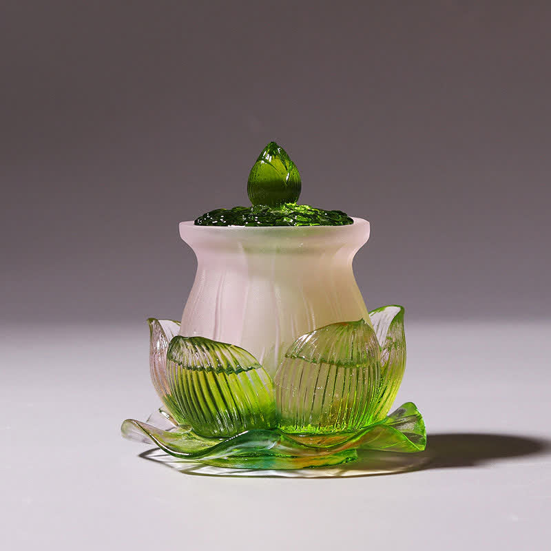 Pièce d'art en cristal de lotus Liuli Feng Shui faite à la main