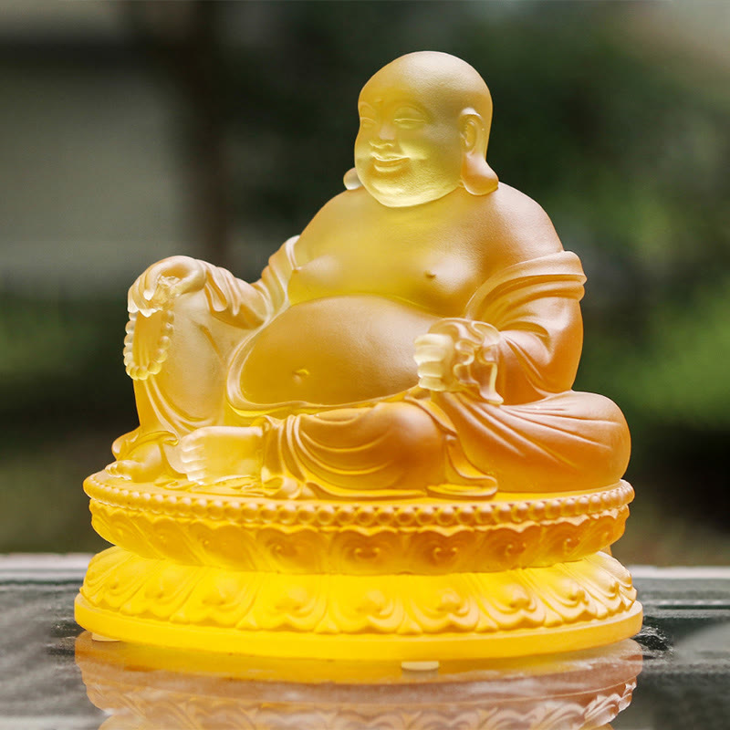 Statue de Bouddha rieur Liuli faite à la main pour la richesse et la chance
