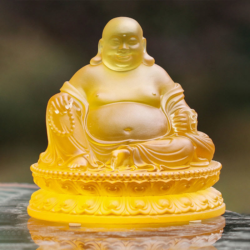 Statue de Bouddha rieur Liuli faite à la main pour la richesse et la chance