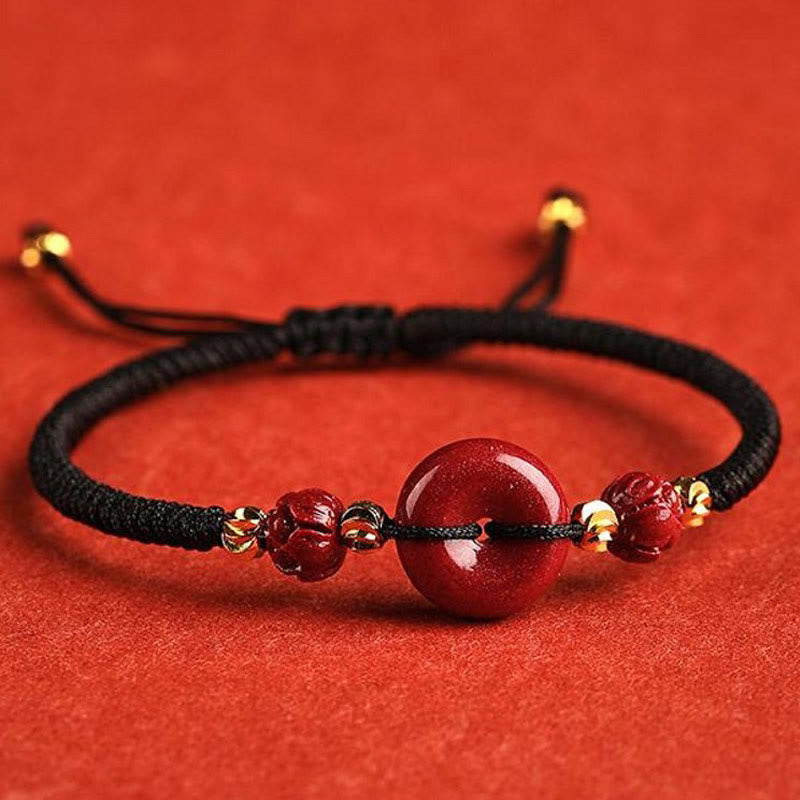 Bracelet de bénédiction fait main en cinabre et lotus avec boucle de paix