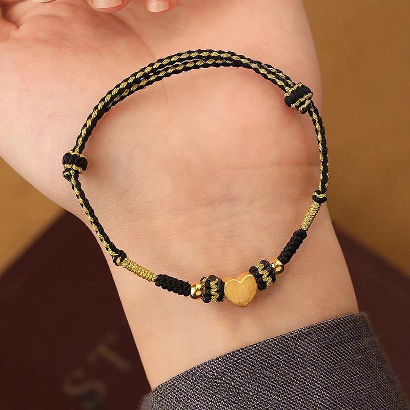 Bracelet tressé fait main avec nœud porte-bonheur King Kong et cœur d'amour