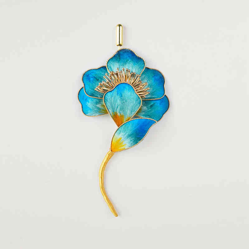Broche fleur bleue en soie de mûrier faite à la main pour la croissance spirituelle