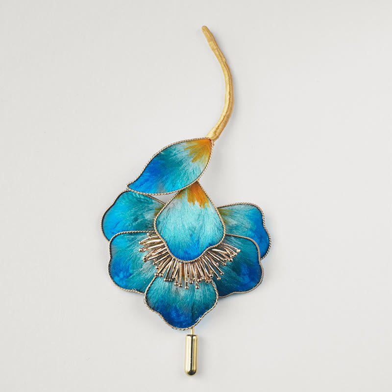 Broche fleur bleue en soie de mûrier faite à la main pour la croissance spirituelle