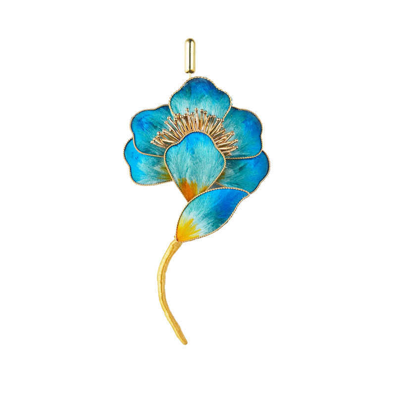 Broche fleur bleue en soie de mûrier faite à la main pour la croissance spirituelle