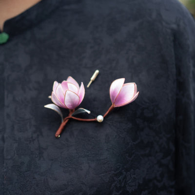 Épingle à cheveux en magnolia violet faite à la main, fleur en soie de Yangzhou