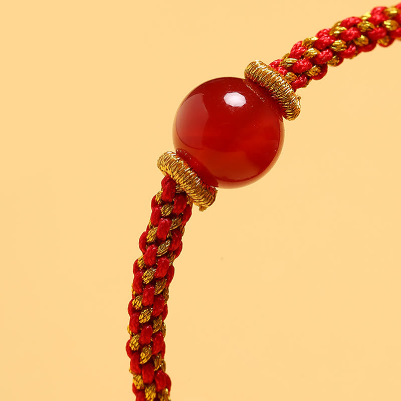 Bracelet tressé fait main en agate rouge et améthyste calme