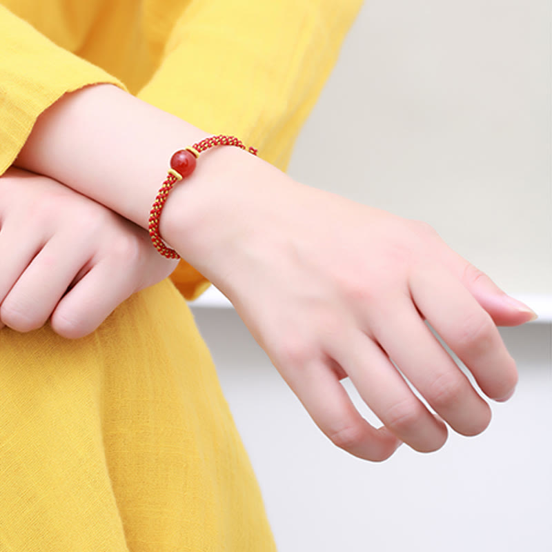Bracelet tressé fait main en agate rouge et améthyste calme