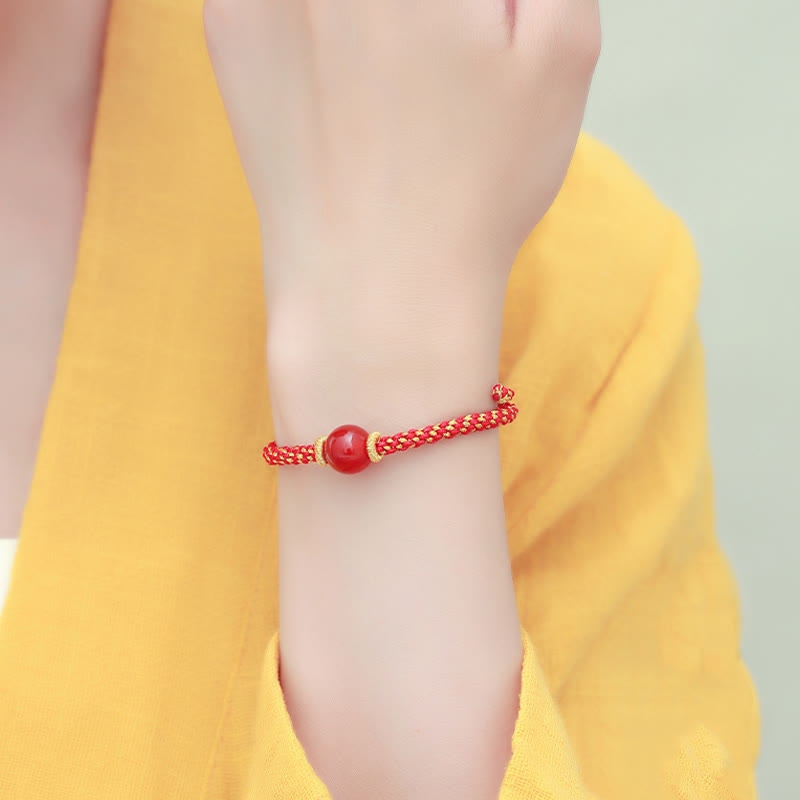 Bracelet tressé fait main en agate rouge et améthyste calme