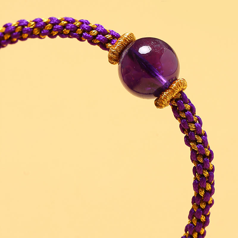 Bracelet tressé fait main en agate rouge et améthyste calme