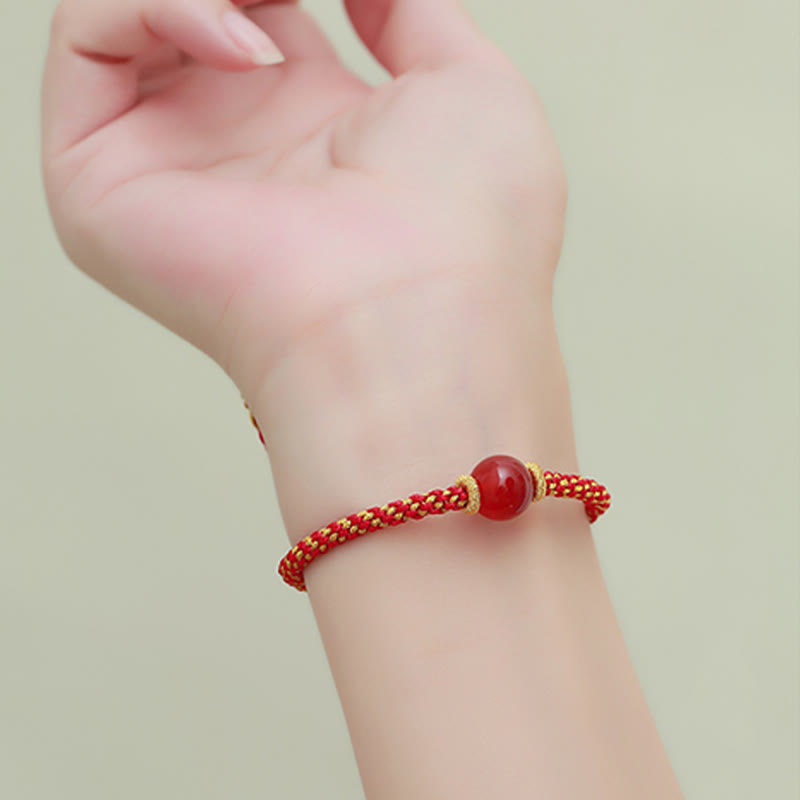 Bracelet tressé fait main en agate rouge et améthyste calme