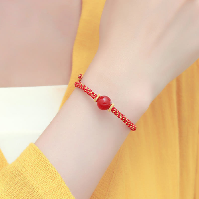 Bracelet tressé fait main en agate rouge et améthyste calme
