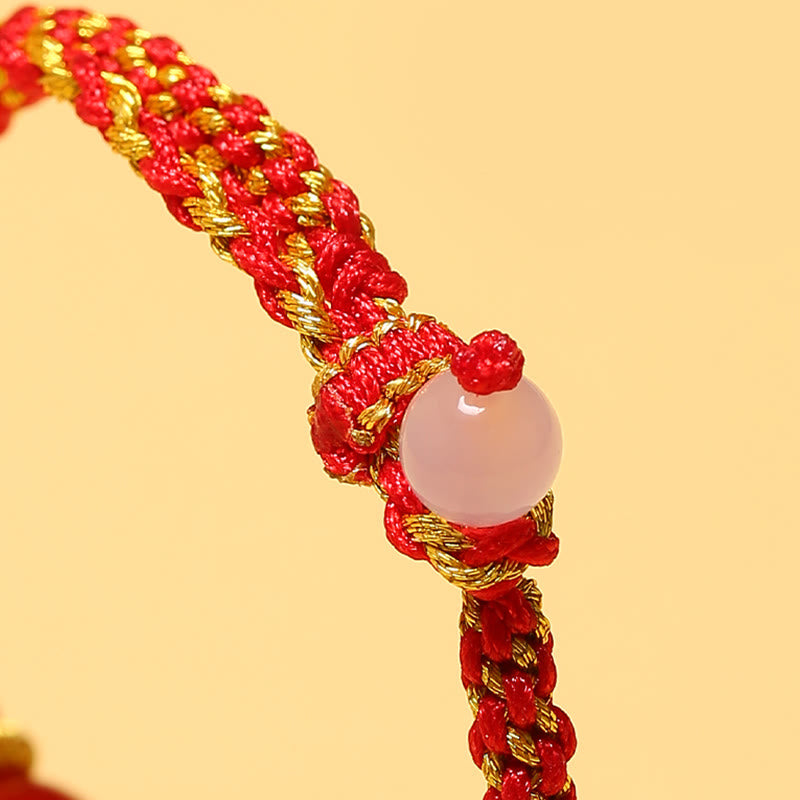 Bracelet tressé fait main en agate rouge et améthyste calme