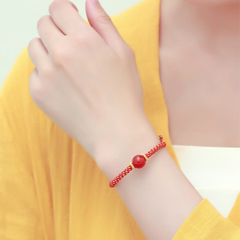 Bracelet tressé fait main en agate rouge et améthyste calme
