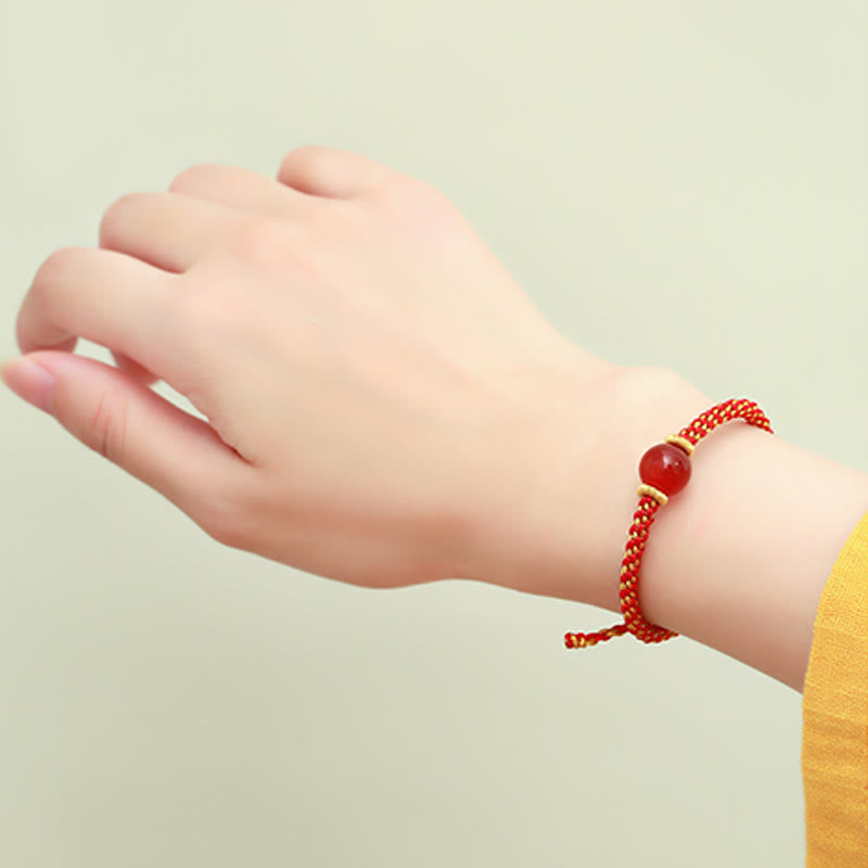 Bracelet tressé fait main en agate rouge et améthyste calme