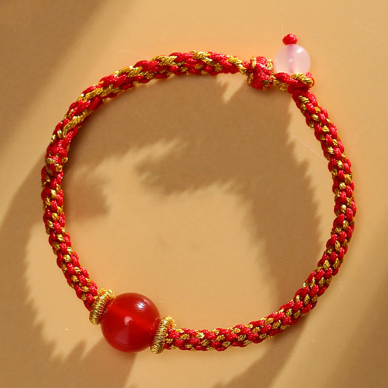 Bracelet tressé fait main en agate rouge et améthyste calme