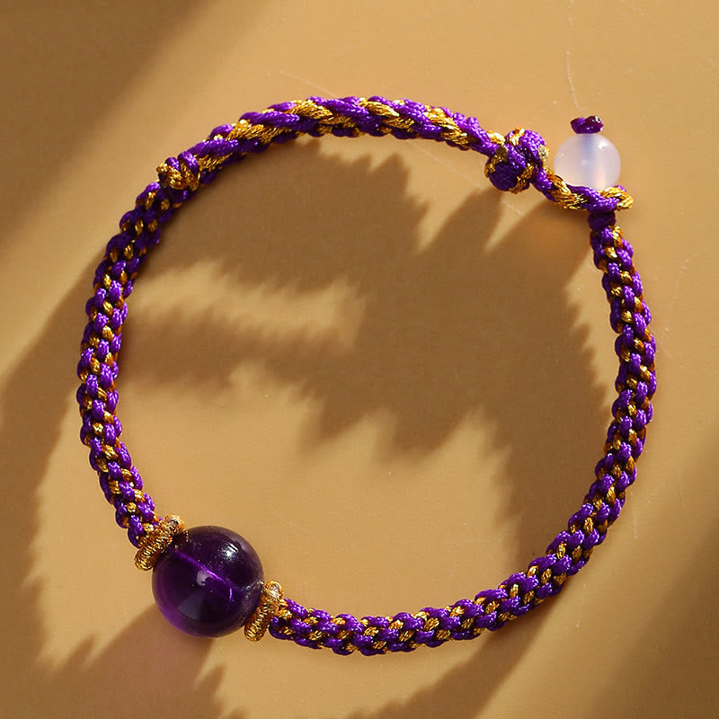 Bracelet tressé fait main en agate rouge et améthyste calme