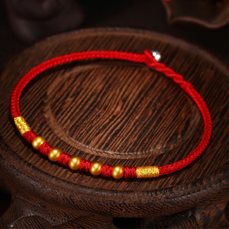 Bracelet en fil rouge fait main avec perles en or 999 et nœud King Kong pour la protection