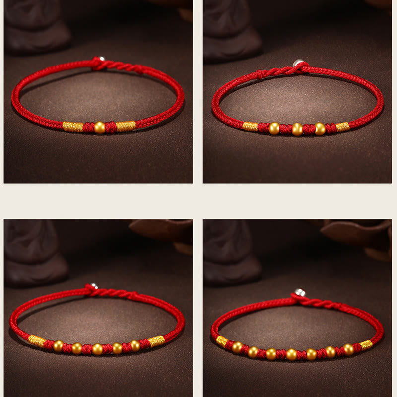 Bracelet en fil rouge fait main avec perles en or 999 et nœud King Kong pour la protection