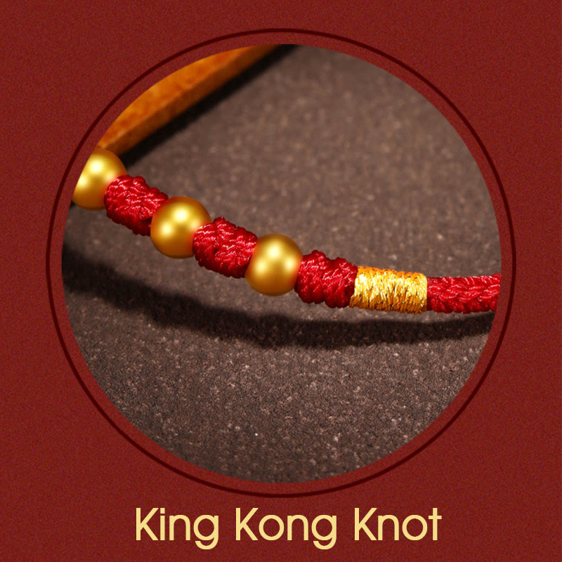 Bracelet en fil rouge fait main avec perles en or 999 et nœud King Kong pour la protection