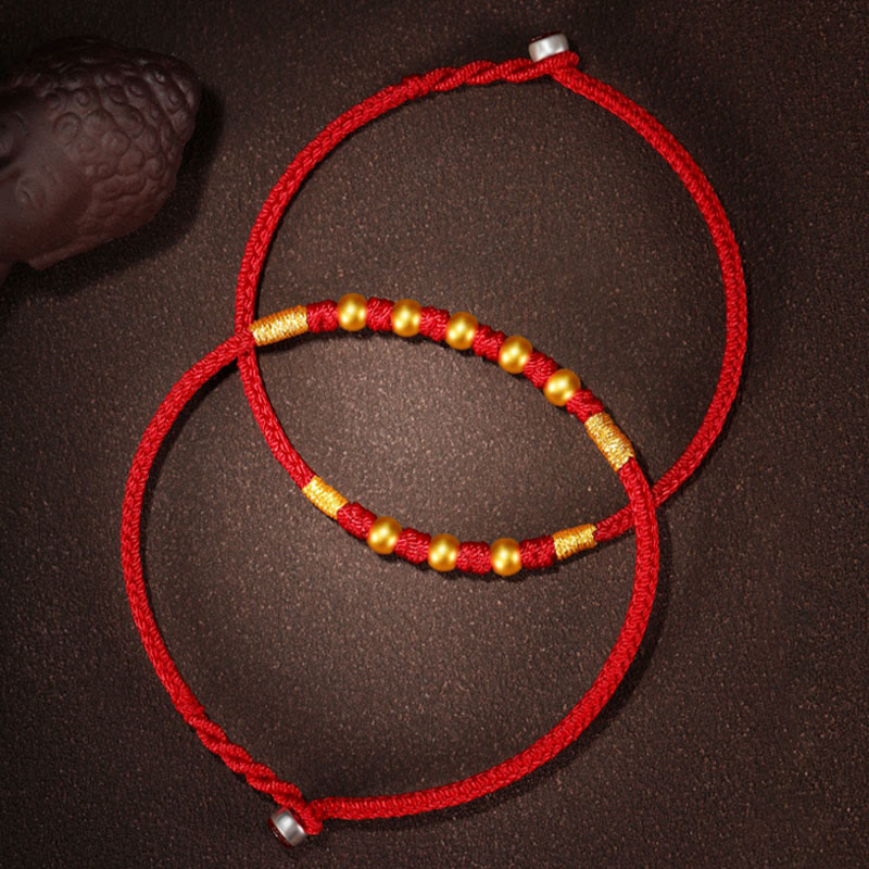 Bracelet en fil rouge fait main avec perles en or 999 et nœud King Kong pour la protection