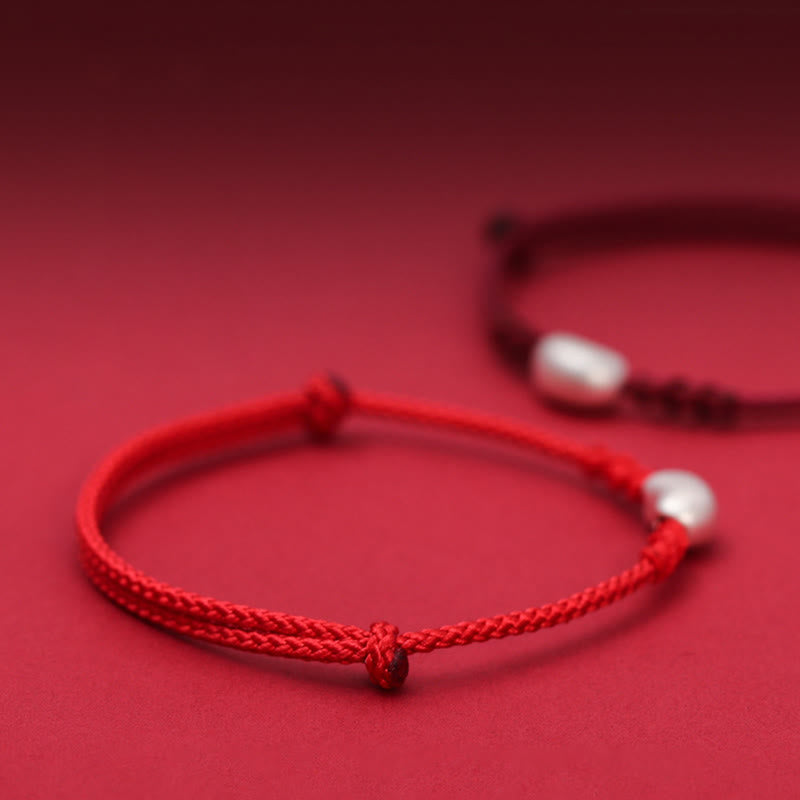 Bracelet en fil rouge fait main en argent sterling 999, symbole de chance