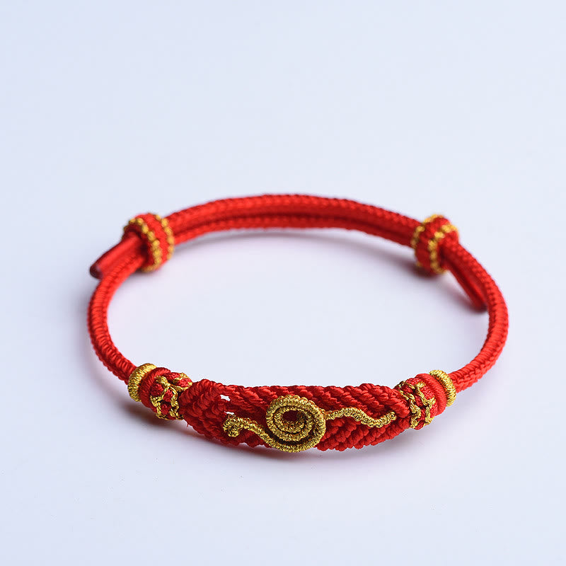 Bracelet fait main en fil rouge avec huit fils et nœud de paix, année du serpent