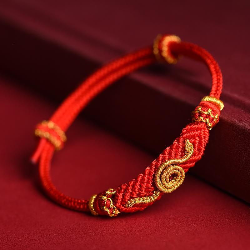 Bracelet fait main en fil rouge avec huit fils et nœud de paix, année du serpent