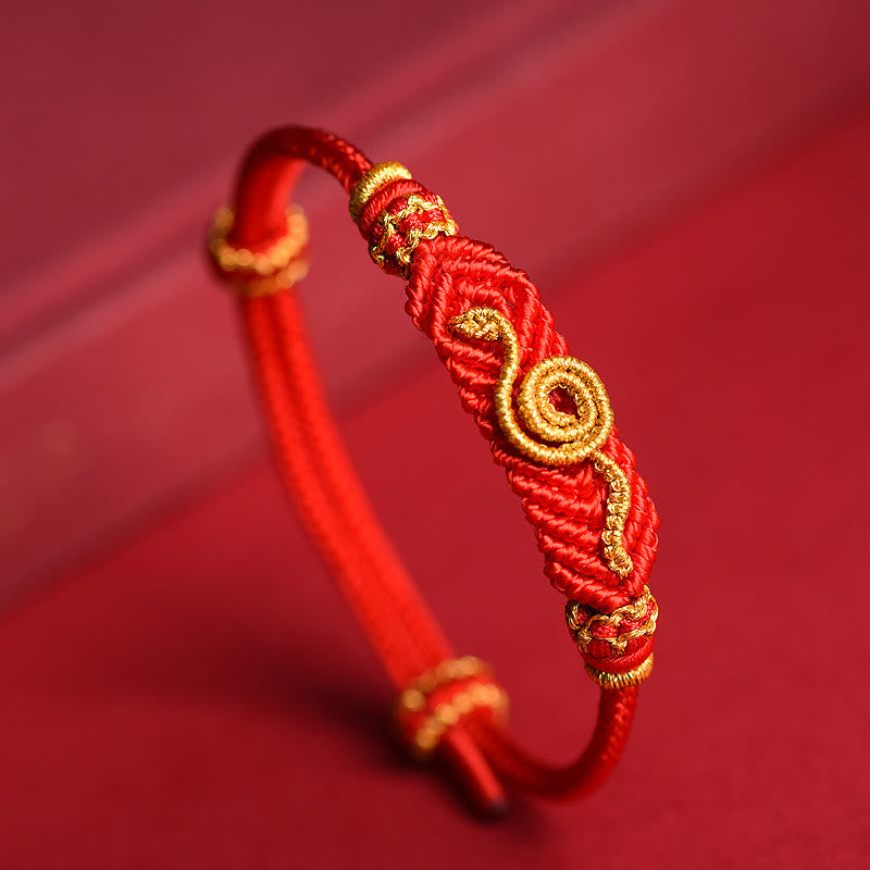 Bracelet fait main en fil rouge avec huit fils et nœud de paix, année du serpent