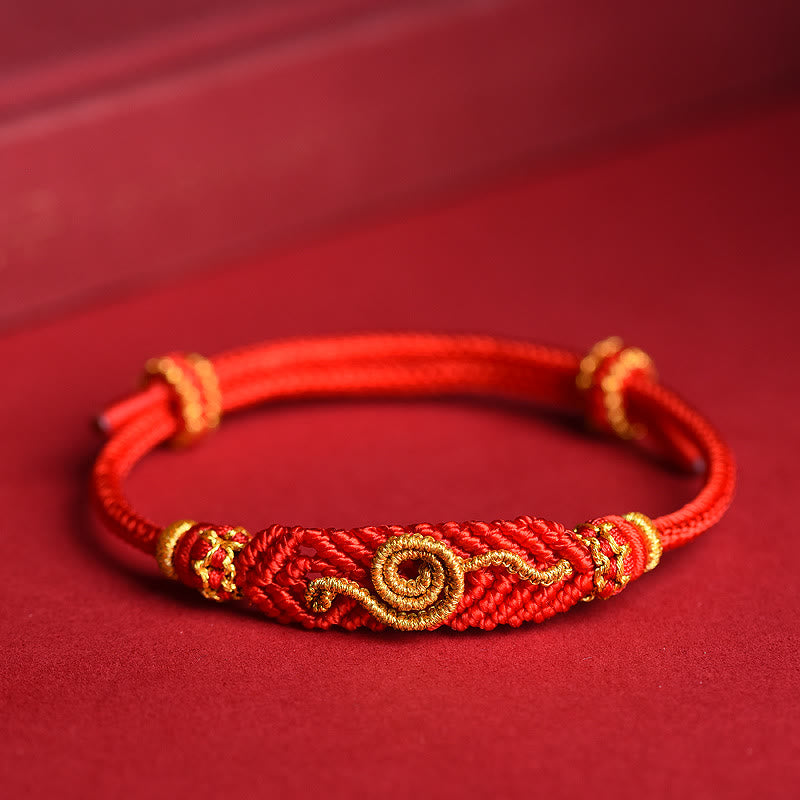 Bracelet fait main en fil rouge avec huit fils et nœud de paix, année du serpent