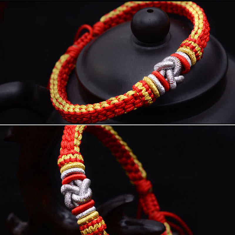 Bracelet fait main en corde rouge avec nœud d'amour véritable pour la chance