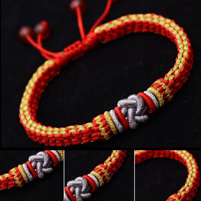 Bracelet fait main en corde rouge avec nœud d'amour véritable pour la chance