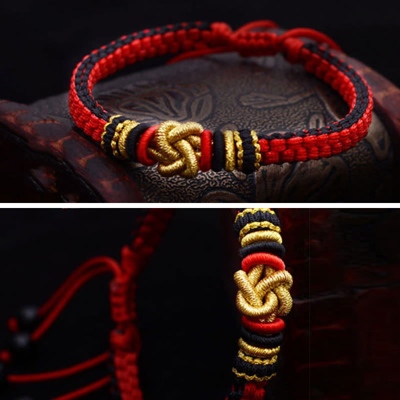 Bracelet fait main en corde rouge avec nœud d'amour véritable pour la chance