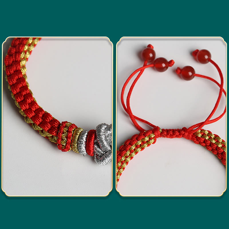 Bracelet fait main en corde rouge avec nœud d'amour véritable pour la chance