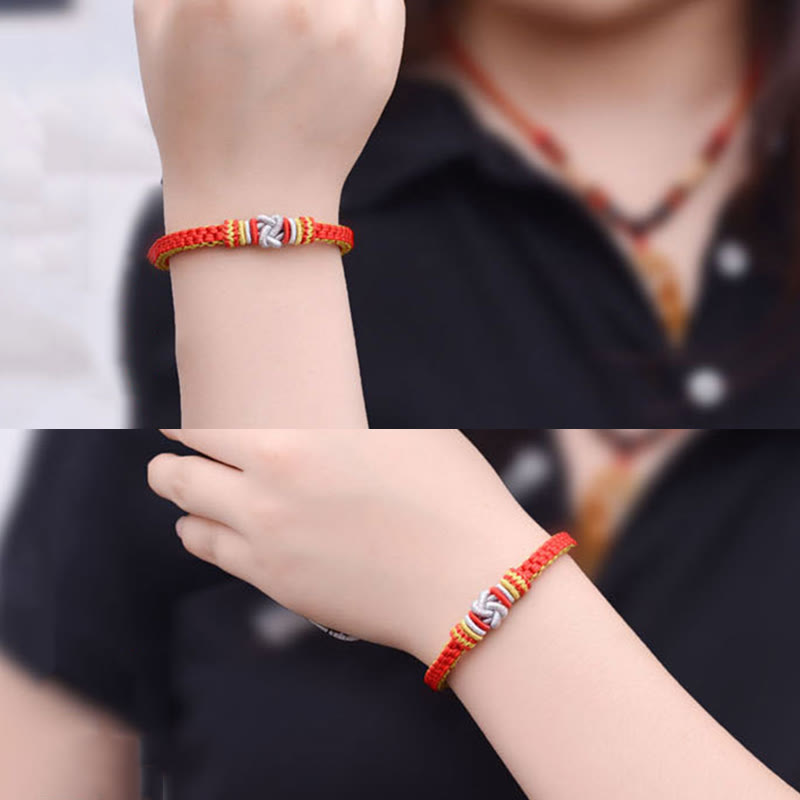 Bracelet fait main en corde rouge avec nœud d'amour véritable pour la chance