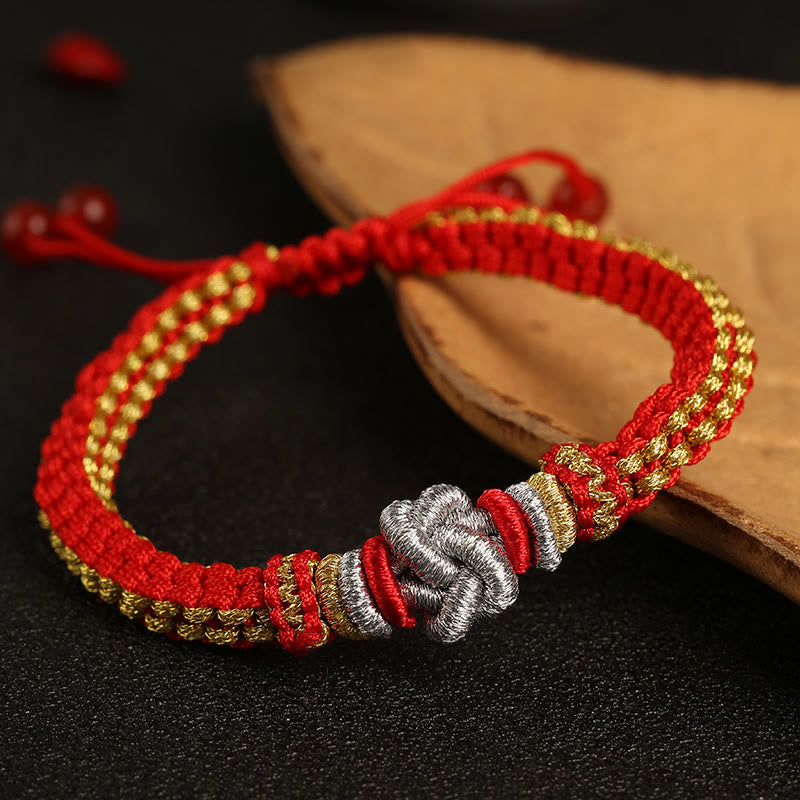 Bracelet fait main en corde rouge avec nœud d'amour véritable pour la chance