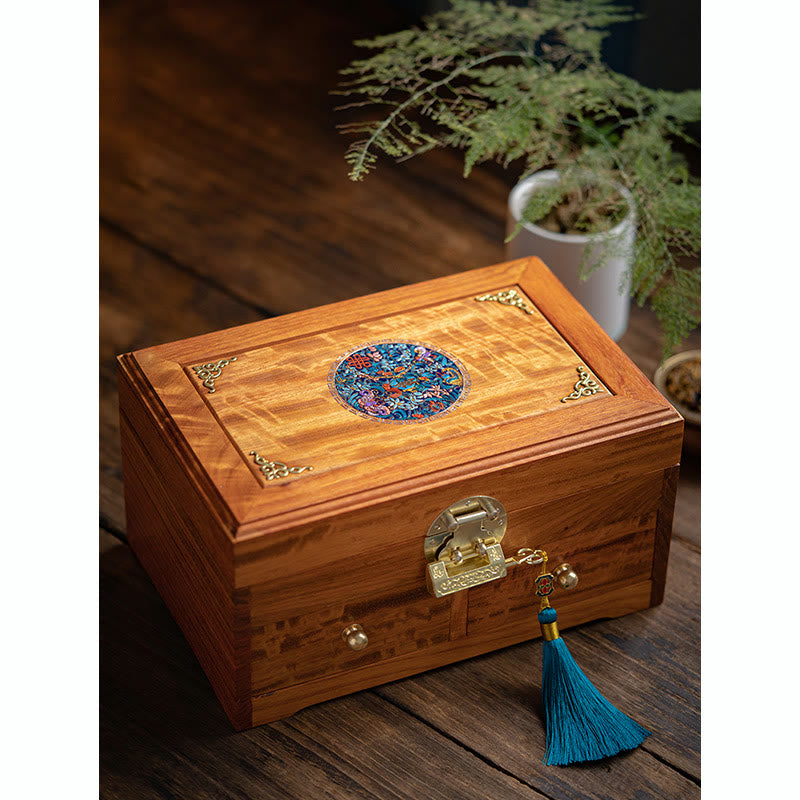 Coffret à bijoux en palissandre fait main, grande taille, verrouillable, 25,5 cm