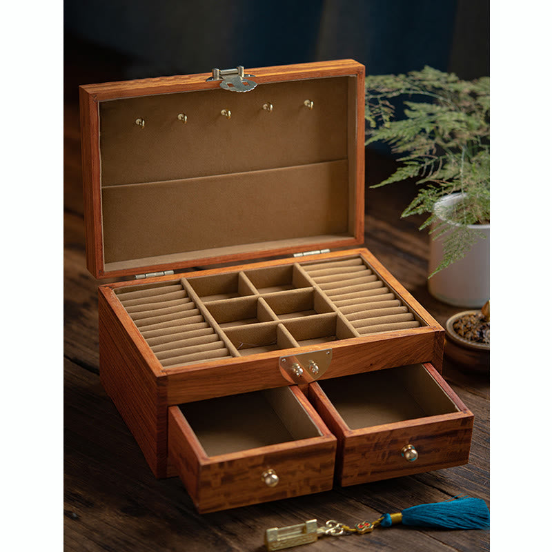 Coffret à bijoux en palissandre fait main, grande taille, verrouillable, 25,5 cm