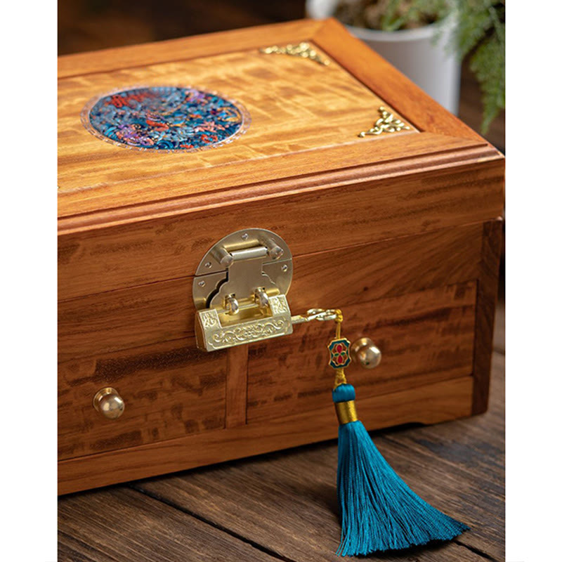 Coffret à bijoux en palissandre fait main, grande taille, verrouillable, 25,5 cm