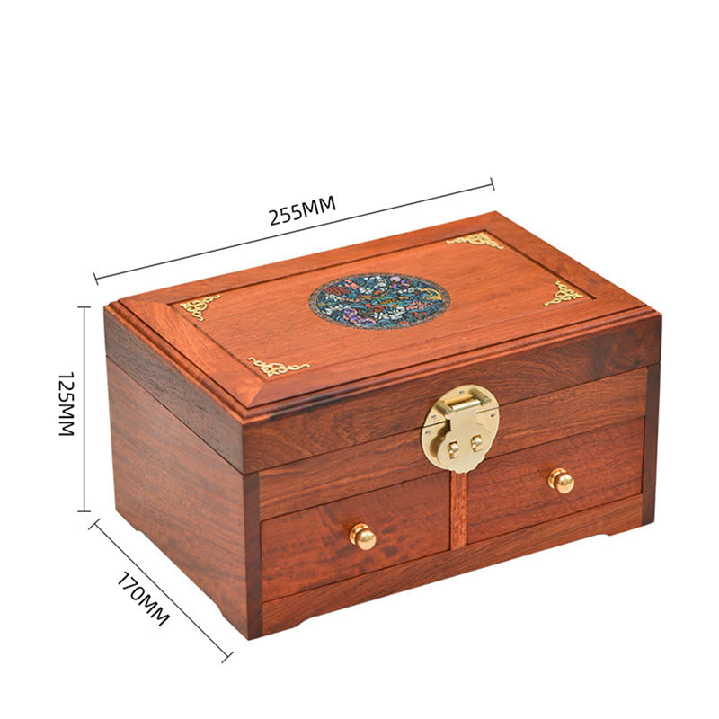 Coffret à bijoux en palissandre fait main, grande taille, verrouillable, 25,5 cm