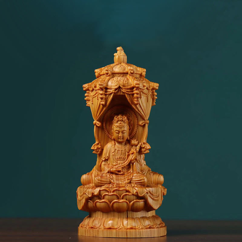 Statue de Bouddha en bois de thuya faite à la main pour éloigner les esprits