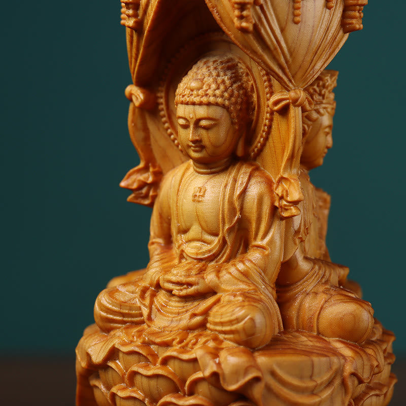 Statue de Bouddha en bois de thuya faite à la main pour éloigner les esprits