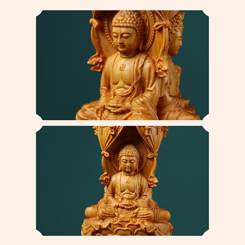 Statue de Bouddha en bois de thuya faite à la main pour éloigner les esprits