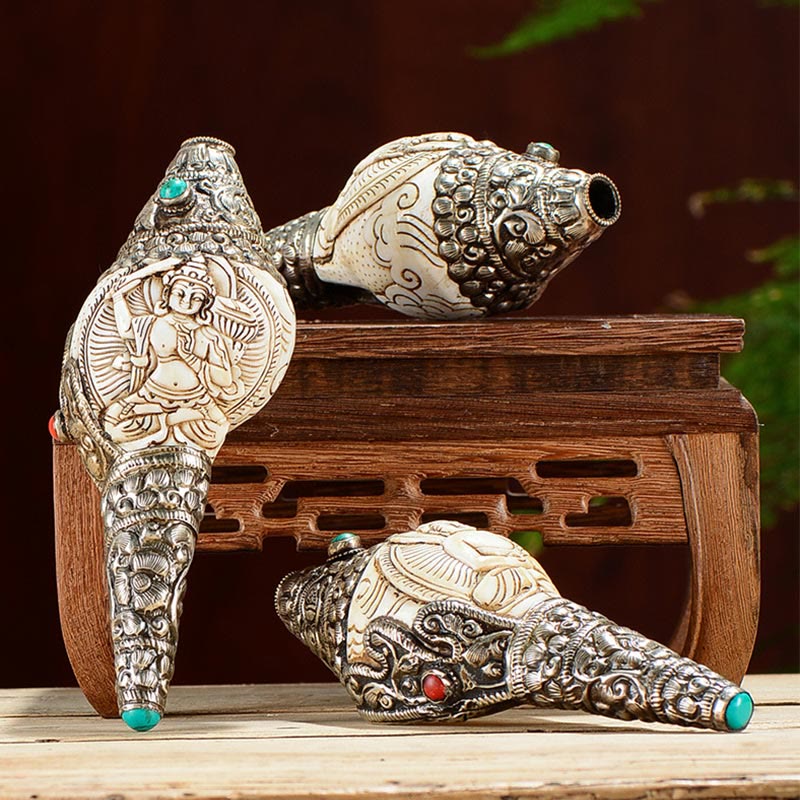 Décoration en coquillage tibétain Shankha faite à la main pour la richesse