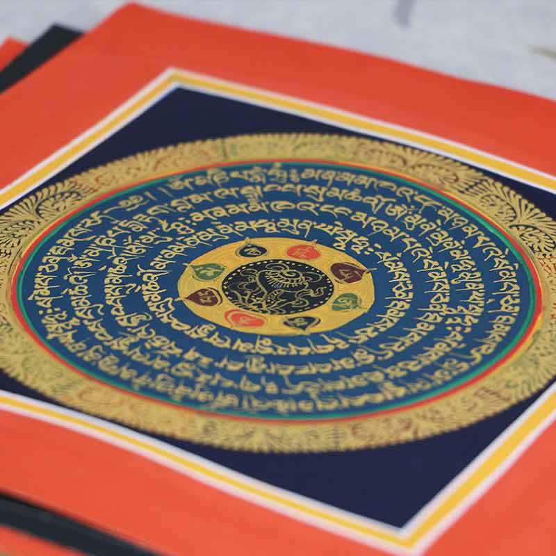 Peinture Thangka tibétaine faite à la main, décoration 26 x 26 cm, motif aléatoire