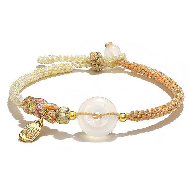 Bracelet de protection porte-bonheur en agate blanche fait main avec boucle de paix