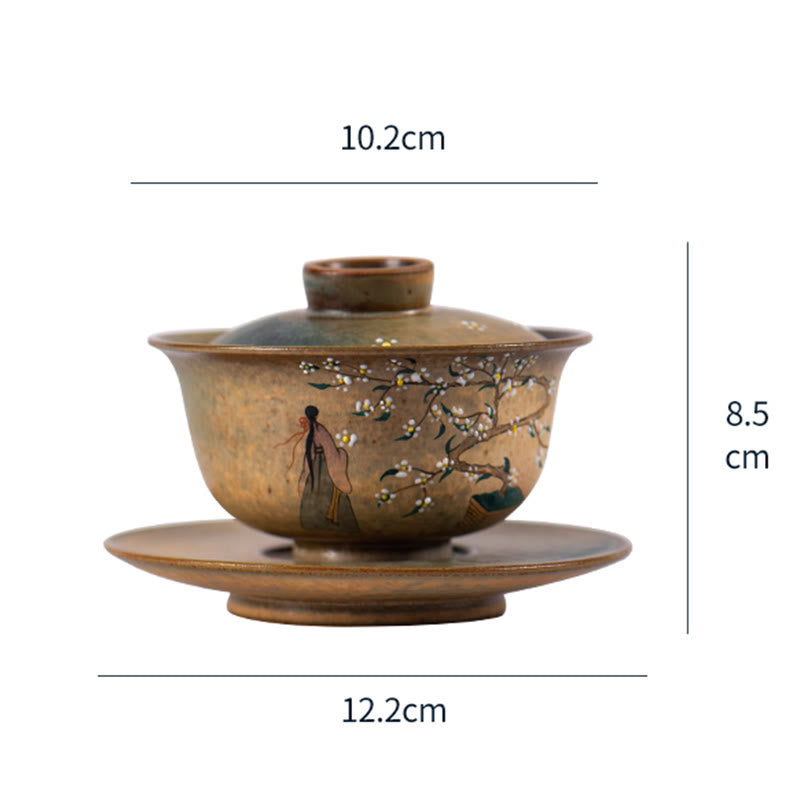 Tasse à thé Gaiwan en porcelaine Hanfu Girl 150 ml peinte à la main