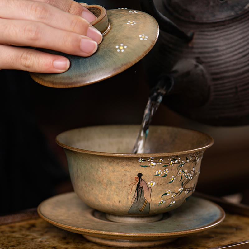 Tasse à thé Gaiwan en porcelaine Hanfu Girl 150 ml peinte à la main
